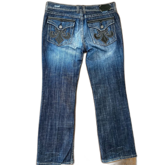 Affliction Cooper Relaxed Boot Jeans Sz 40 Blue Flap Pockets Contrast Stitch Y2K - Picture 3 of 11